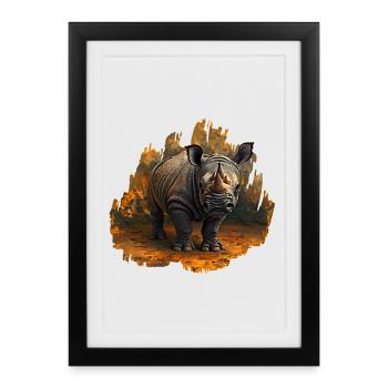Rhinocéros à bouche blanche, Designs africains - Affiche encadrée (27 × 37 cm) - noir - Devant