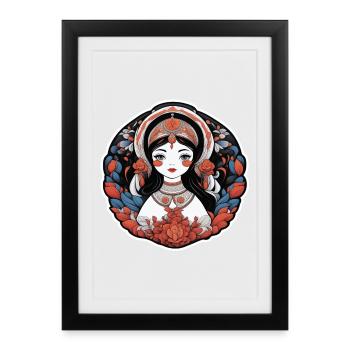 Fille florale art déco - Affiche encadrée (27 × 37 cm) - noir - Devant