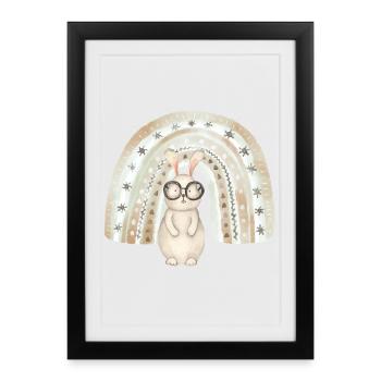 Clever bunny under the boho rainbow - Framed poster (27 × 37 cm) - black - Front