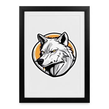 Silver wolf on orange circle - Framed poster (27 × 37 cm) - black - Front