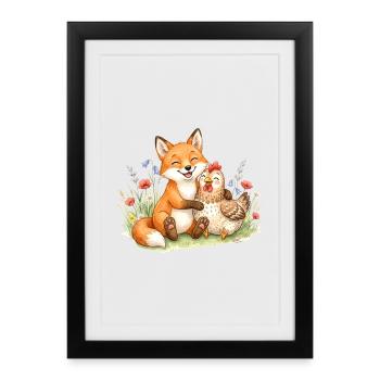 Fox and Chicken Friends - Framed poster (27 × 37 cm) - black - Front