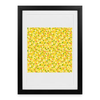Motif jaune floral des années 60 - Affiche encadrée (27 × 37 cm) - noir - Devant