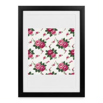 Roses roses sur fond blanc - Affiche encadrée (27 × 37 cm) - noir - Devant