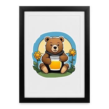 Ourson au Pot de Miel - Affiche encadrée (27 × 37 cm) - noir - Devant