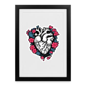 Cœur floral noir et blanc - Affiche encadrée (27 × 37 cm) - noir - Devant