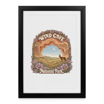 Parc national de Wind Cave, États-Unis, randonnée dans le Dakota du Sud - Affiche encadrée (27 × 37 cm) - noir - Devant