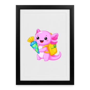 Axolotl with school cone for school enrollment – Kawaii - Framed poster (27 × 37 cm) - black - Front