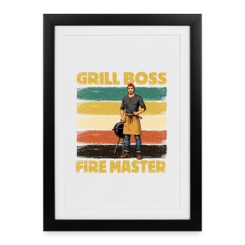 Chef barbecue Maître Barbecue - Affiche encadrée (27 × 37 cm) - noir - Devant