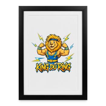 Roi du Ring: Lion Musclé Cartoon - Affiche encadrée (27 × 37 cm) - noir - Devant