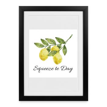 Illustration aquarelle citron Squeeze the Day - Affiche encadrée (27 × 37 cm) - noir - Devant