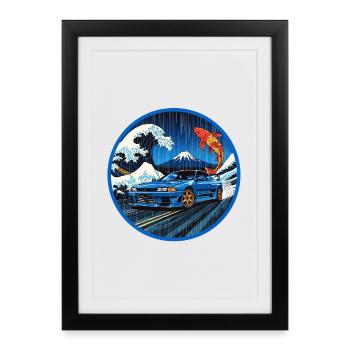 Wave Legend — JDM Icon Meets the Great Wave - Framed poster (27 × 37 cm) - black - Front