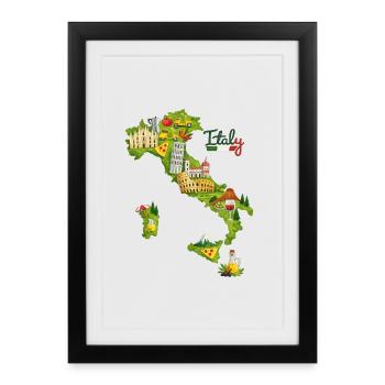 Maglietta Italia Vintage Mappa d'Italia con Tee - Framed poster (27 × 37 cm) - black - Front