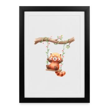 Panda rouge sur la balançoire - Affiche encadrée (27 × 37 cm) - noir - Devant