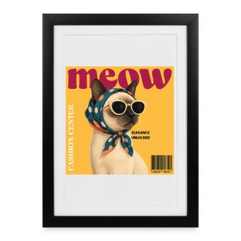 Chat à lunettes de soleil Meow Élégance - Affiche encadrée (27 × 37 cm) - noir - Devant
