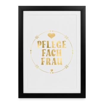Pflegefachfrau - Goldenes Herz - Gerahmtes Poster (27 × 37 cm) - Schwarz - Vorne