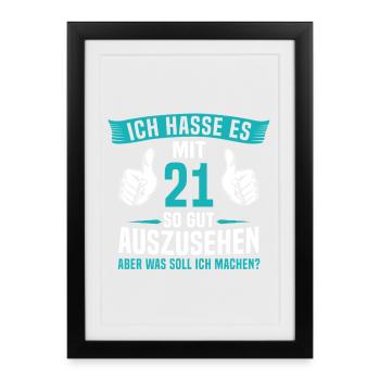 21 Jahre 21. Geburtstag Mann Frau 21 Jahre - Gerahmtes Poster (27 × 37 cm) - Schwarz - Vorne