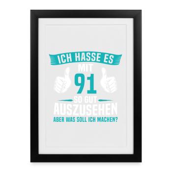 91 Jahre 91. Geburtstag Mann Frau 91 Jahre - Gerahmtes Poster (27 × 37 cm) - Schwarz - Vorne