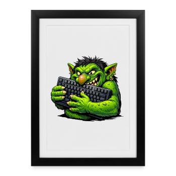 Troll malveillant avec un clavier - Affiche encadrée (27 × 37 cm) - noir - Devant