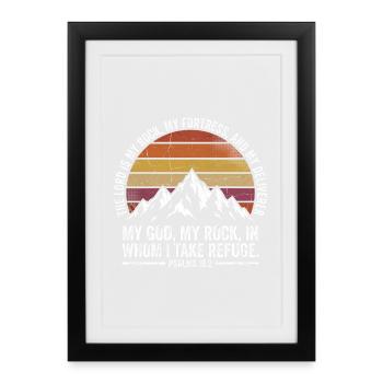 My Rock - Psalm 18:2 - Retro Berge Design - Framed poster (27 × 37 cm) - black - Front
