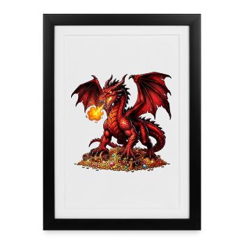 A fiery dragon guarding the treasure - Framed poster (27 × 37 cm) - black - Front