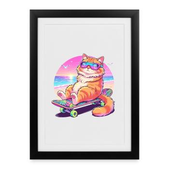 Lunettes de soleil pour skateboard pour chat - Affiche encadrée (27 × 37 cm) - noir - Devant