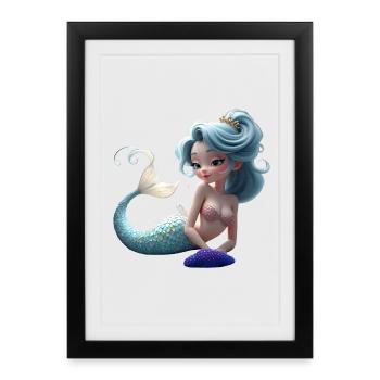 Coral Blue Mermaid Queen - Framed poster (27 × 37 cm) - black - Front