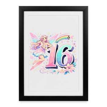Elfe du 16e anniversaire – Design graphique pastel - Affiche encadrée (27 × 37 cm) - noir - Devant