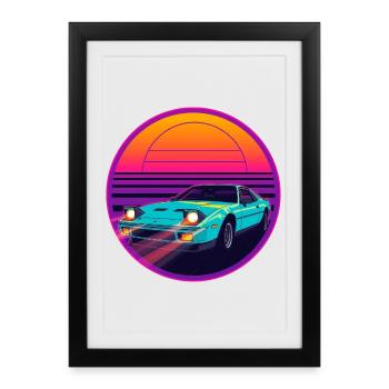 Design rétro des années 80 Synthwave style JDM - Affiche encadrée (27 × 37 cm) - noir - Devant
