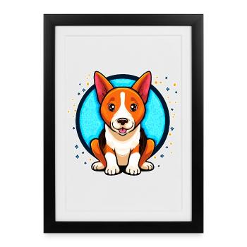 Basenji Dog (Comic Portrait) - Framed poster (27 × 37 cm) - black - Front