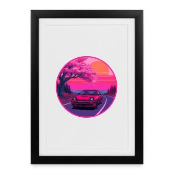 Retro 80s JDM FC Coupe Sakura Sunset Emblem - Framed poster (27 × 37 cm) - black - Front