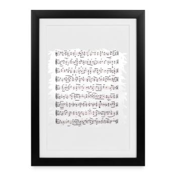 Schwarzweiß Notenblatt mit Rand - Gerahmtes Poster (27 × 37 cm) - Schwarz - Vorne