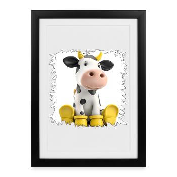 Cow with Yellow Boots Cartoon - Framed poster (27 × 37 cm) - black - Front