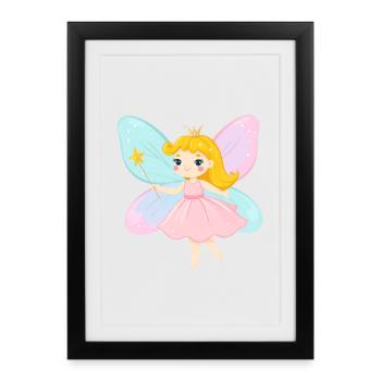 Kleine Fee im rosa Kleid mit Zauberstab – Magie - Gerahmtes Poster (27 × 37 cm) - Schwarz - Vorne