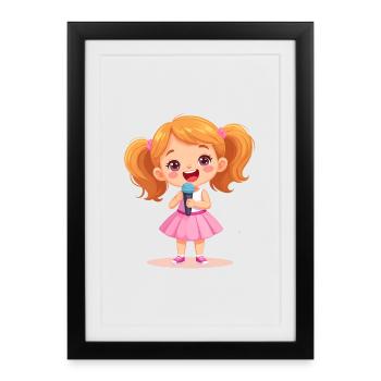 Little girl singing with microphone – Music Design - Framed poster (27 × 37 cm) - black - Front