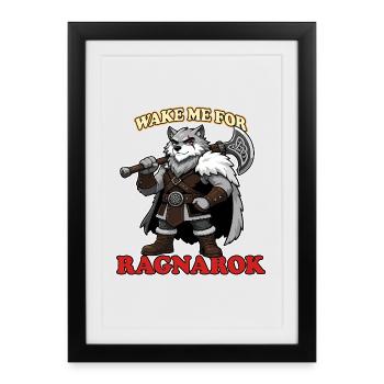 Wake Me for Ragnarok Funny Viking Wolf Mascot - Framed poster (27 × 37 cm) - black - Front