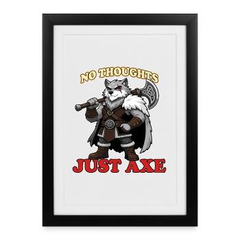No Thoughts Just Axe Funny Viking Wolf Mascot - Framed poster (27 × 37 cm) - black - Front