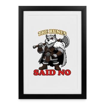 The Runes Said No Funny Norse Wolf Viking Mascot - Framed poster (27 × 37 cm) - black - Front