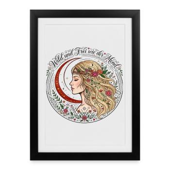 Wild Und Frei Wie Der Mond Boho Damen Yoga Shirt - Gerahmtes Poster (27 × 37 cm) - Schwarz - Vorne