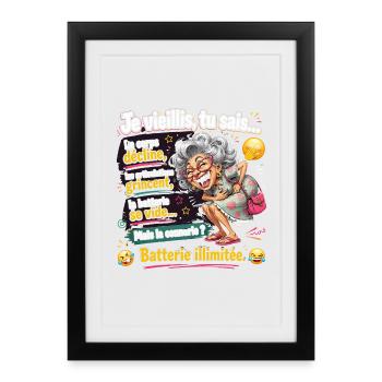 T-shirt Humour Vieillesse Je Vieillis Tu Sais Batt - Affiche encadrée (27 × 37 cm) - noir - Devant