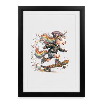 Skater unicorn with rainbow mane - Framed poster (27 × 37 cm) - black - Front