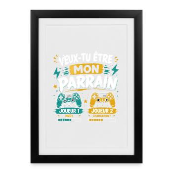 Veux-tu être mon parrain, Demande parrain gamer - Affiche encadrée (27 × 37 cm) - noir - Devant