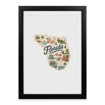 Florida Sunshine State Vintage Beach Sticker - Framed poster (27 × 37 cm) - black - Front