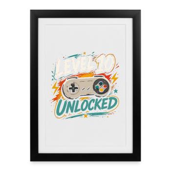 Level 10 unlocked Cadeau D anniversaire 10 ans - Affiche encadrée (27 × 37 cm) - noir - Devant