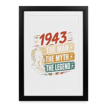 Anniversaire Né en 1943 Homme Mythe Légende - Affiche encadrée (27 × 37 cm) - noir - Devant