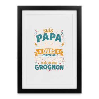 Je suis un papa ours comme un papa normal cadeau - Affiche encadrée (27 × 37 cm) - noir - Devant