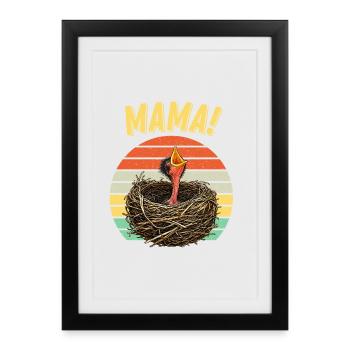 Maman Bébé Oiseau Affamé - Affiche encadrée (27 × 37 cm) - noir - Devant