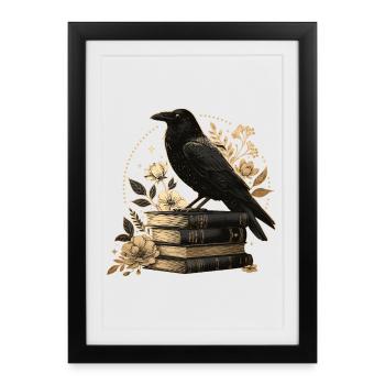 Raven on books - Framed poster (27 × 37 cm) - black - Front