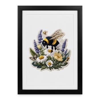 Bee in the Field of Flowers Patch - Framed poster (27 × 37 cm) - black - Front