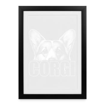 Portrait du corgi gallois avec lettrage - Affiche encadrée (27 × 37 cm) - noir - Devant