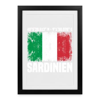 Sardinien Koordinaten - Gerahmtes Poster (27 × 37 cm) - Schwarz - Vorne